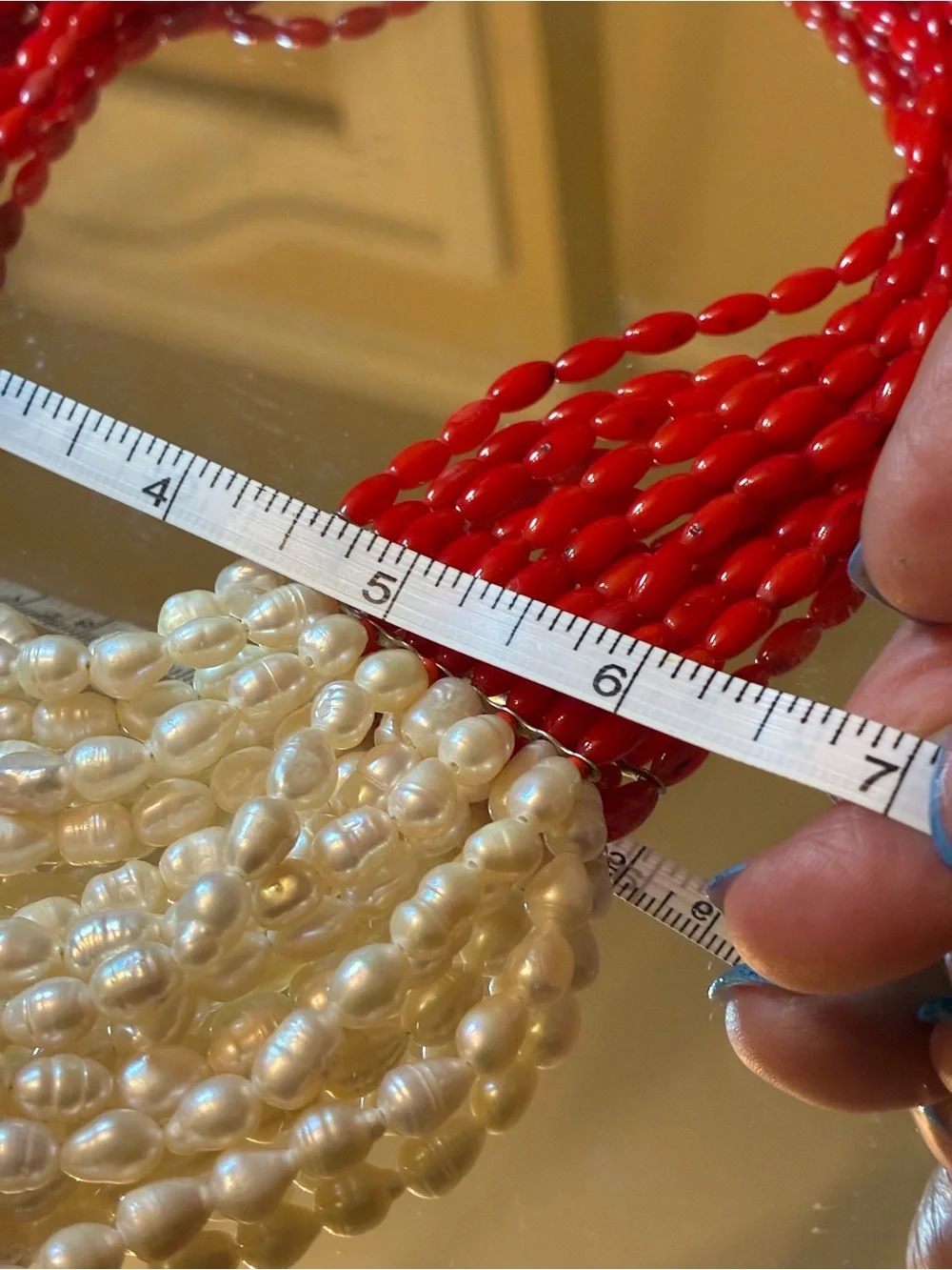 NOS VINTAGE Multi-strand White FW Pearls and Red Coral Beads- Single-owner - Picture 7 of 8